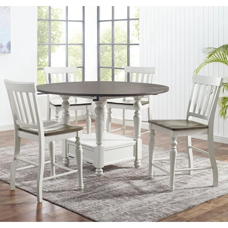5-Piece Farmhouse Round Counter Table Set with Drop Leaves and  Lazy Susan